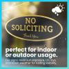 imageExcelMark No Soliciting Sign for House or Business  Durable IndoorOutdoor Sign  Easily Attach to Front Door  UV and Weather Resistant Small  2quotx 5quot Black with Gold LettersBlackGold Oval