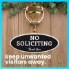 imageExcelMark No Soliciting Sign for House or Business  Durable IndoorOutdoor Sign  Easily Attach to Front Door  UV and Weather Resistant Small  2quotx 5quot Black with Gold LettersBlackWhite Oval