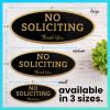 imageExcelMark No Soliciting Sign for House or Business  Durable IndoorOutdoor Sign  Easily Attach to Front Door  UV and Weather Resistant Small  2quotx 5quot Black with Gold LettersBlackGold Oval