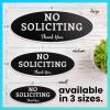 imageExcelMark No Soliciting Sign for House or Business  Durable IndoorOutdoor Sign  Easily Attach to Front Door  UV and Weather Resistant Small  2quotx 5quot Black with Gold LettersBlackWhite Oval