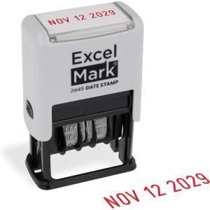 imageExcelMark 2445 Date Stamp  Perfect for Shipping Receiving Expiration and Due Dates Black Ink Pink MountRed Ink