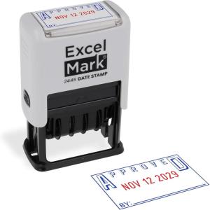 imageExcelMark 2445 Date Stamp with Text  Blue and Red Ink Violet Mount EmailedGray Mount