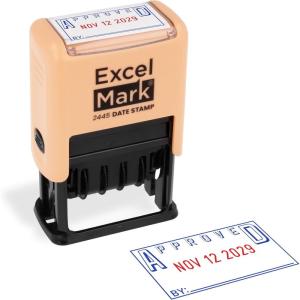imageExcelMark 2445 Date Stamp with Text  Blue and Red Ink Violet Mount EmailedPeach Mount
