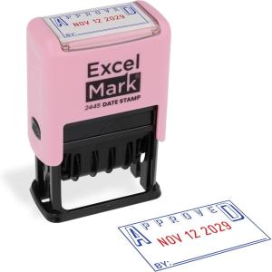 imageExcelMark 2445 Date Stamp with Text  Blue and Red Ink Violet Mount EmailedPink Mount