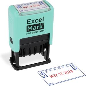 imageExcelMark 2445 Date Stamp with Text  Blue and Red Ink Violet Mount EmailedSeafoam Mount