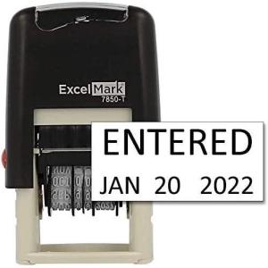 imageExcelMark Entered  SelfInking Rubber Date Stamp  Compact Size  Black InkBlack Ink