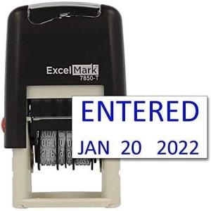 imageExcelMark Entered  SelfInking Rubber Date Stamp  Compact Size  Black InkBlue Ink