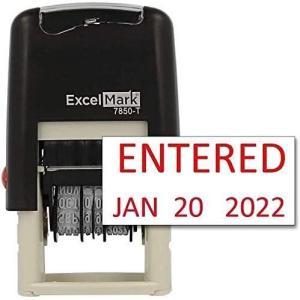 imageExcelMark Entered  SelfInking Rubber Date Stamp  Compact Size  Black InkRed Ink