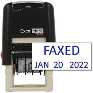 imageExcelMark Faxed  SelfInking Rubber Date Stamp  Compact Size  Blue InkBlue Ink