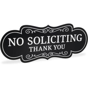 imageExcelMark No Soliciting Sign for House or Business  Durable IndoorOutdoor Sign  Easily Attach to Front Door  UV and Weather Resistant Small  2quotx 5quot Black with Gold LettersBlackWhite Designer