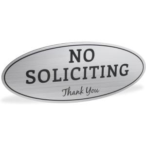 imageExcelMark No Soliciting Sign for House or Business  Durable IndoorOutdoor Sign  Easily Attach to Front Door  UV and Weather Resistant Small  2quotx 5quot Black with Gold LettersSilverBlack Oval