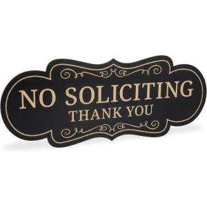 imageExcelMark No Soliciting Sign for House or Business  Durable IndoorOutdoor Sign  Easily Attach to Front Door  UV and Weather Resistant Small  2quotx 5quot Black with Gold LettersBlackGold Designer