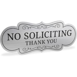 imageExcelMark No Soliciting Sign for House or Business  Durable IndoorOutdoor Sign  Easily Attach to Front Door  UV and Weather Resistant Small  2quotx 5quot Black with Gold LettersSilverBlack Designer
