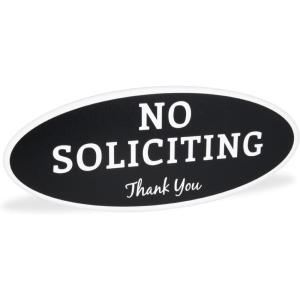 imageExcelMark No Soliciting Sign for House or Business  Durable IndoorOutdoor Sign  Easily Attach to Front Door  UV and Weather Resistant Small  2quotx 5quot Black with Gold LettersBlackWhite Oval
