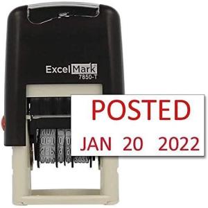 imageExcelMark Posted  SelfInking Rubber Date Stamp  Compact Size  Red InkRed Ink