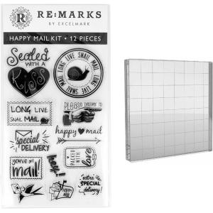 imageExcelMark Cling Stamp Set with 4quotx 4quotClear Acrylic Stamp Block Happy Mail