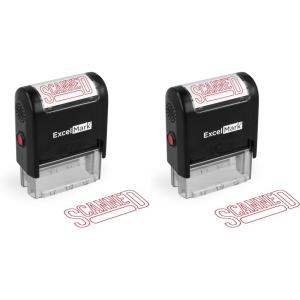imageExcelMark Scanned  SelfInking Rubber Stamp  A1539 Red Ink916 x 112 Pack of 2