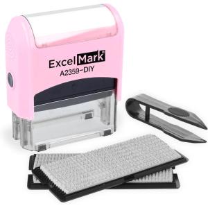 imageExcelMark SelfInking DIY Custom Rubber Stamp Kit  Personalized Stamper for Business or Home  Address Stamp Message Stamp and More BlackPink Mount