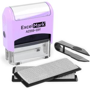 imageExcelMark SelfInking DIY Custom Rubber Stamp Kit  Personalized Stamper for Business or Home  Address Stamp Message Stamp and More BlackPurple Mount