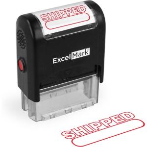 imageExcelMark Shipped Self Inking Rubber Stamp  Red Ink