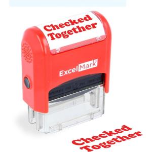 imageExcelMark Sign HERE  SelfInking TwoColor Rubber Office Stamp  Red and Blue InkCHECKED TOGETHER