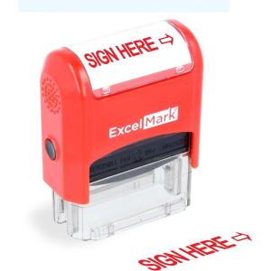 imageExcelMark Sign HERE  SelfInking TwoColor Rubber Office Stamp  Red and Blue InkSIGN HERE