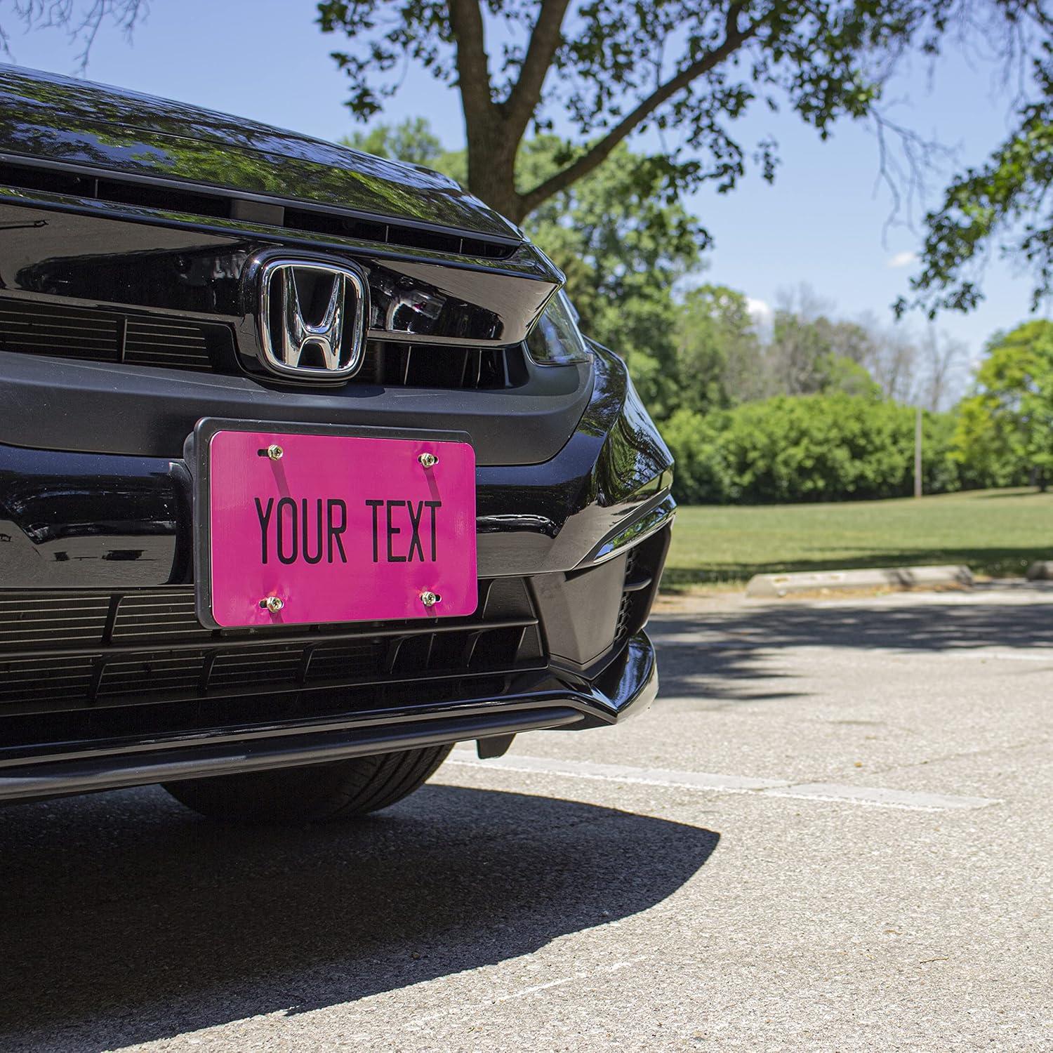 imageExcelMark Custom License Plate for Front of Car  Personalized Car Tags  6quotx 12quotUniversal Fit RedHot Pink