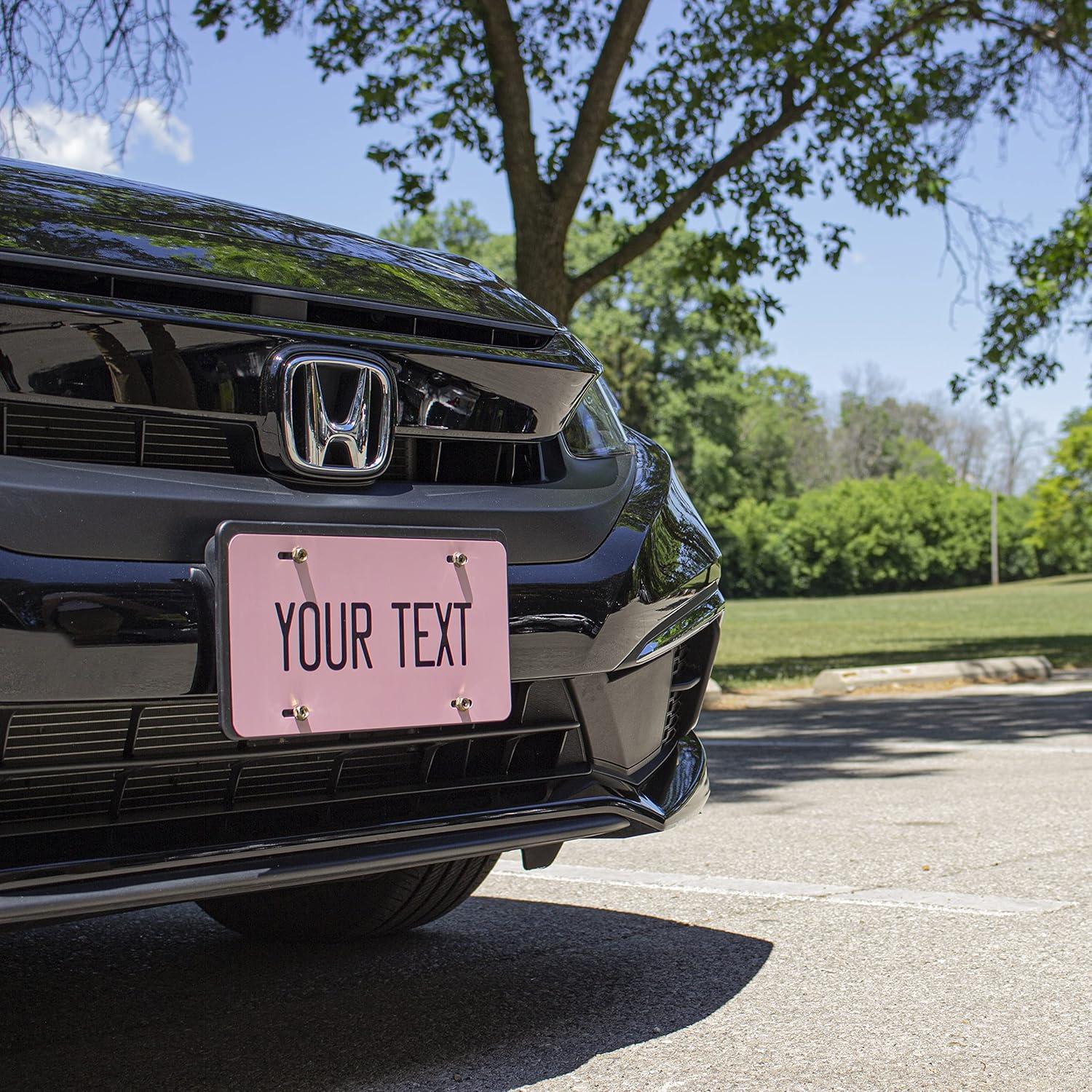 imageExcelMark Custom License Plate for Front of Car  Personalized Car Tags  6quotx 12quotUniversal Fit RedLight Pink