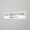 imageExcelMark No Soliciting Sign  SelfStick Label  Made in the USA Small  2quotx 6quot Black with Gold LettersWhiteBlack