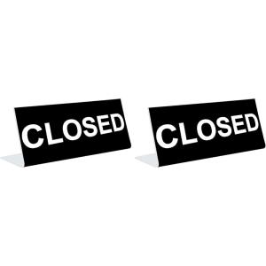 image3quot x 8quot Engraved Tabletop Pedestal Desk Sign  Closed  BlackWhite3x8 inches Pack of 2