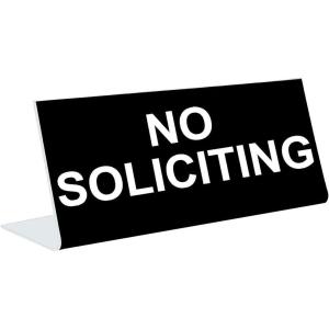 image3quot x 8quot Engraved Tabletop Pedestal Desk Sign  NO Soliciting  BlackWhite