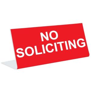 image3quot x 8quot Engraved Tabletop Pedestal Desk Sign  NO Soliciting  REDWhite