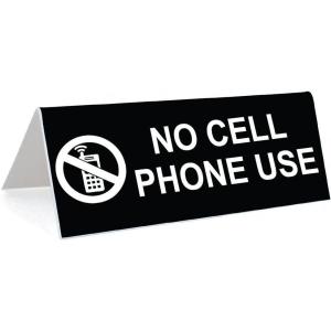 image3quot x 8quot Engraved Tabletop Tent Desk Sign  NO Cell Phone USE  BlackWhite