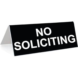 image3quot x 8quot Engraved Tabletop Tent Desk Sign  NO Soliciting  BlackWhite