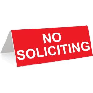 image3quot x 8quot Engraved Tabletop Tent Desk Sign  NO Soliciting  REDWhite