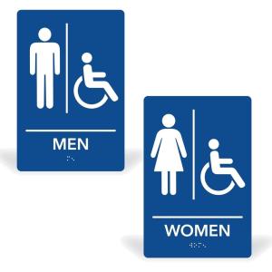 imageExcelMark 6quotx 9quotBlue ADA Bathroom Sign with Double Sided Tape Unisex HandicapMens  Womens Handicap Set