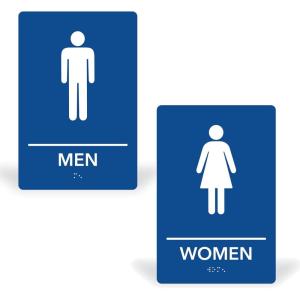 imageExcelMark 6quotx 9quotBlue ADA Bathroom Sign with Double Sided Tape Unisex HandicapMens  Womens Set