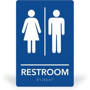 imageExcelMark 6quotx 9quotBlue ADA Bathroom Sign with Double Sided Tape Unisex HandicapUnisex
