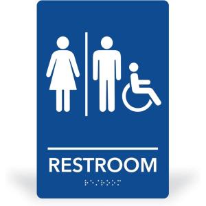 imageExcelMark 6quotx 9quotBlue ADA Bathroom Sign with Double Sided Tape Unisex HandicapUnisex Handicap
