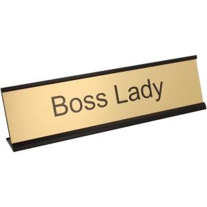 imageExcelMark Boss Lady Desk Plate  2quot x 8quot Novelty Name Plate  Gold Name Plate with Black Desk Holder