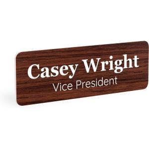 imageExcelMark Custom Name Tag  Engraved Name Badge with Pin or Magnetic Backing 16 Colors 6 Fonts and 2 Sizes to Choose from Gold wBlack Letters 1quotx 3quotWalnutwhite