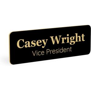 imageExcelMark Custom Name Tag  Engraved Name Badge with Pin or Magnetic Backing 16 Colors 6 Fonts and 2 Sizes to Choose from Gold wBlack Letters 1quotx 3quotBlackgold