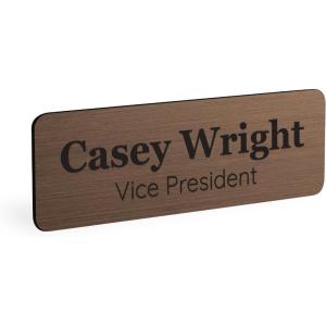 imageExcelMark Custom Name Tag  Engraved Name Badge with Pin or Magnetic Backing 16 Colors 6 Fonts and 2 Sizes to Choose from Gold wBlack Letters 1quotx 3quotBronzeblack