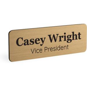 imageExcelMark Custom Name Tag  Engraved Name Badge with Pin or Magnetic Backing 16 Colors 6 Fonts and 2 Sizes to Choose from Gold wBlack Letters 1quotx 3quotGoldblack