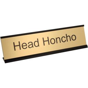 imageExcelMark Head Honcho Desk Plate  2quotx 8quotNovelty Name Plate  Gold Name Plate with Black Desk Holder