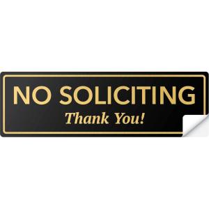 imageExcelMark No Soliciting Sign  SelfStick Label  Made in the USA Small  2quotx 6quot Black with Gold LettersBlackGold