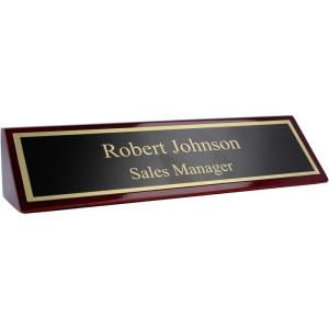 imageExcelMark Personalized Walnut Wood Business Desk Black Name Plate with Gold Letters  2quotx 8quotRosewood