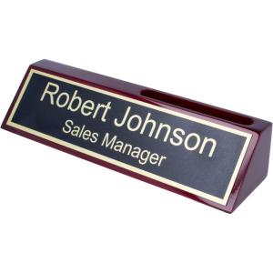 imageExcelMark Personalized Walnut Wood Business Desk Black Name Plate with Gold Letters  2quotx 8quotRosewood wCard Holder