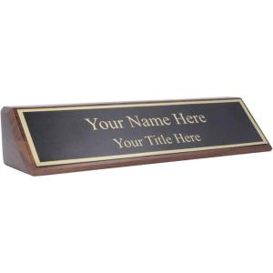 imageExcelMark Personalized Walnut Wood Business Desk Black Name Plate with Gold Letters  2quotx 8quotWalnut