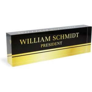 imageExcelMark Premium Clear Acrylic Glass Block Unique Designed Name Plates for Your Desk  8quotx25quot  OrchidsBlackGold